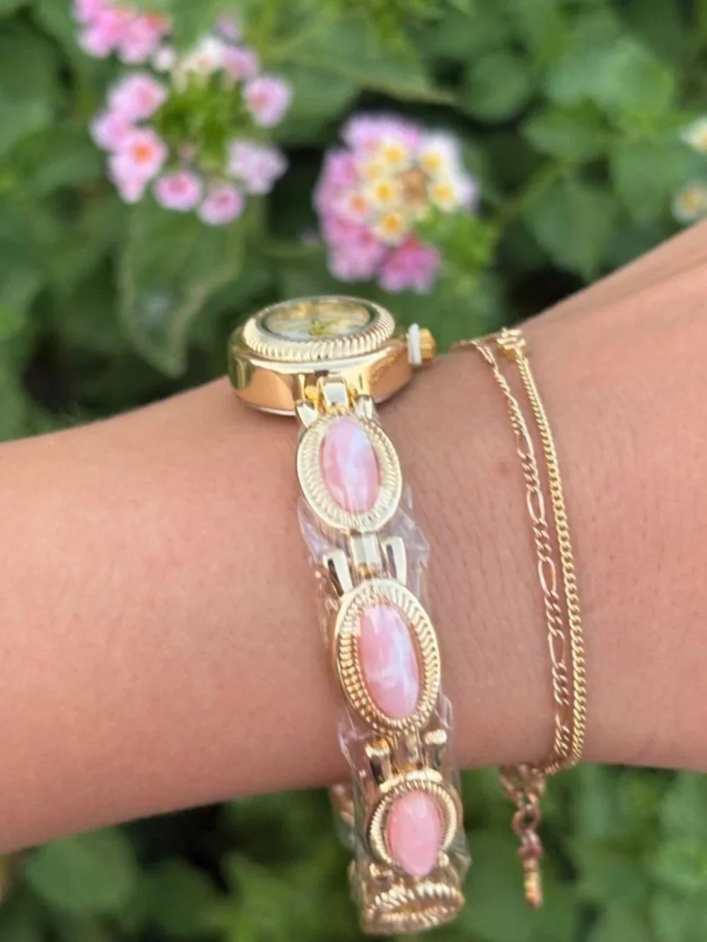 Cute Gold Pink Gemstone Dial Watch Preppy Y2K OS